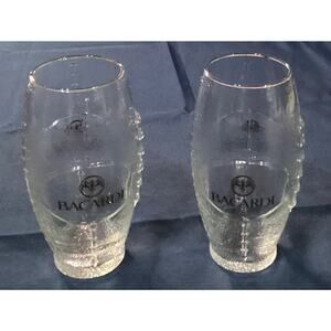 2 BACARDI Football Shaped Drinking Glasses ~ Bat Rum Logo 20 oz